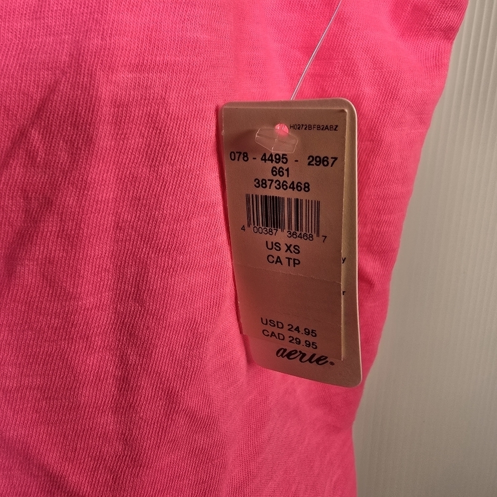 NWT Aerie Twist & Shout Cropped Neon Pink Tank Top Twisted Straps Rolled Hem XS - Picture 10 of 10